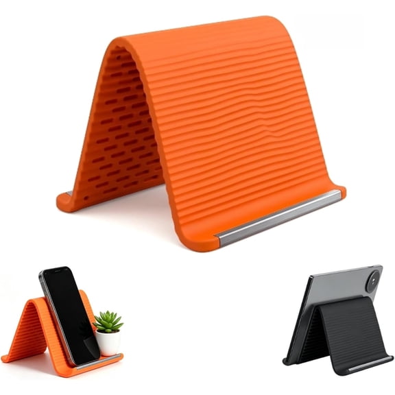 Silicone Phone Stand with Aluminum, Flexible Foldable Phone Holder, Bendable Adjustable Anti-Slip Desktop Stand for Phone Tablet Laptop, Portable Rollable Multi-Angle Stand for Home