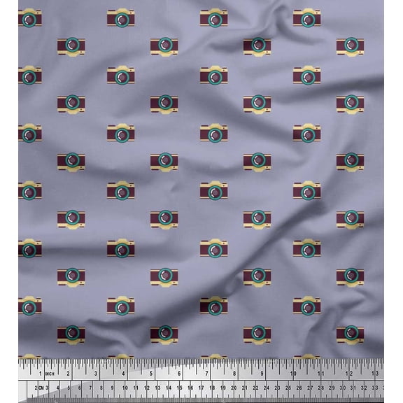 Soimoi Rayon Fabric Camera Shirting Print Fabric by Yard 56 Inch Wide
