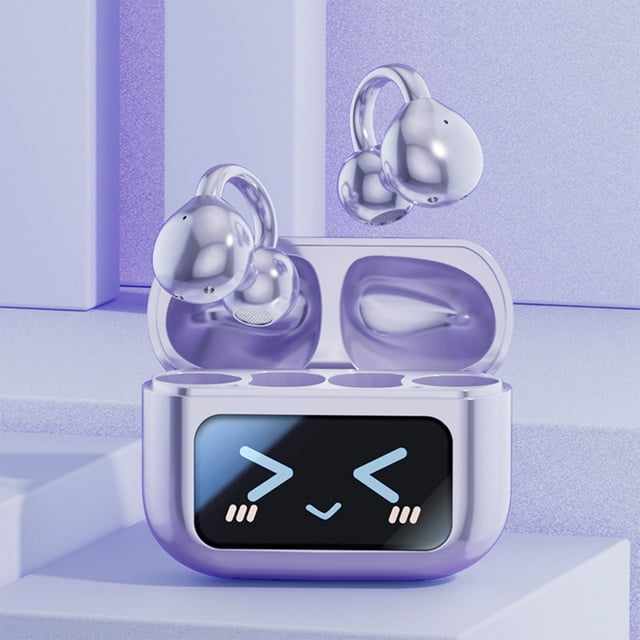 Auriculares inalámbricos Clip Ears con pantalla a todo color y pantalla digital, batería de alta capacidad, reducción de ruido multimodo, baja latencia, Bluetooth 5.4, de plástico.