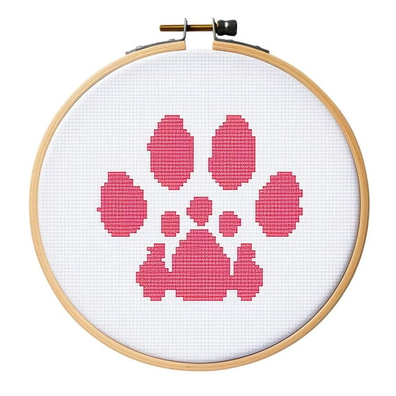 Cartoon Simple Pet Paws 11CT Stamped Cross Stitch Kits Easy for Beginners Child with Hoop DIY Needlepoint Counted Embroidery Kits Art Craft Wall Decor 12x12IN(7)