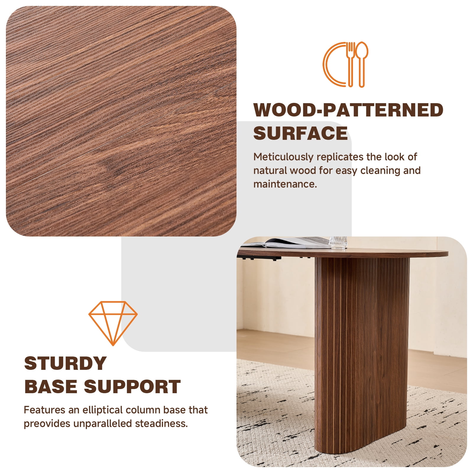 70.8" Oval Dining Table for 4-6 People, Modern Farmhouse Style | Rustic Wood Grain Finish | Sturdy Elliptical Legs | Perfect for Kitchen, Breakfast, Dinner, or Reception Room, Walnut