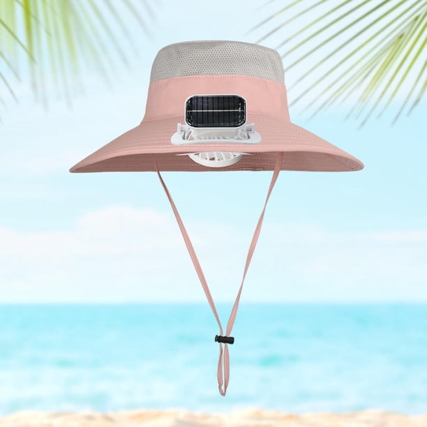 Sombrero de protección solar para niños con ventilador solar recargable sombrero de viaje de verano ajustable multifuncional para niños para niñas Rosa
