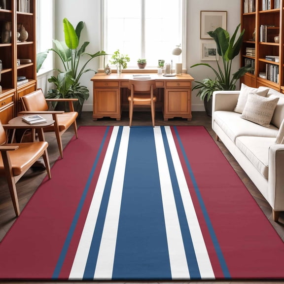 Area Rugs 5'x7', Red Blue Striped Carpet Runner Indoor Outdoor Rugs Home Decor Aesthetic, Modern Farmhouse Minimalist Stripes Non Slip Mats Washable Accent Rug for Living Room Bedroom