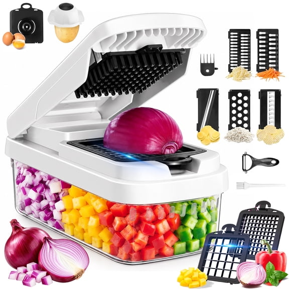 Honhorrs 16-in-1 Vegetable Chopper Mandoline Slicer, Food Veggie Chopper with Large Container, Onion Cutter, Cheese Grater, White
