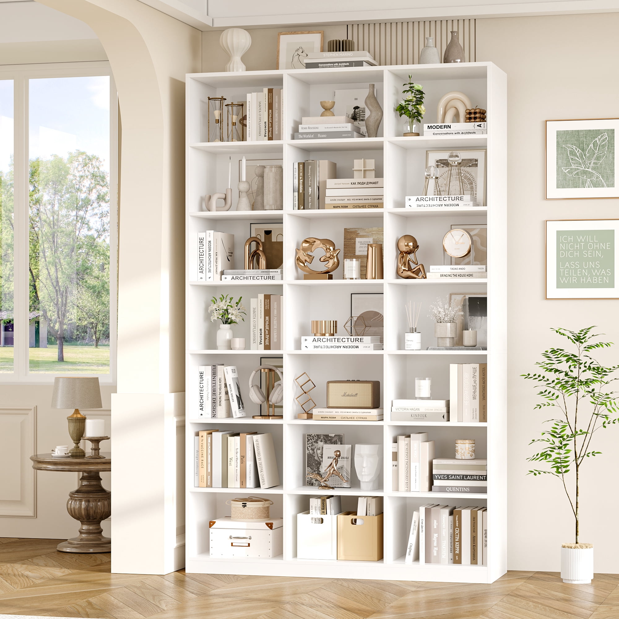 Hiphuta 21-Cube Bookcase, 86"H Tall Wooden Bookshelves for Bedroom, Living Room and Office, Freestanding Display Shelves Cube Organizer, white