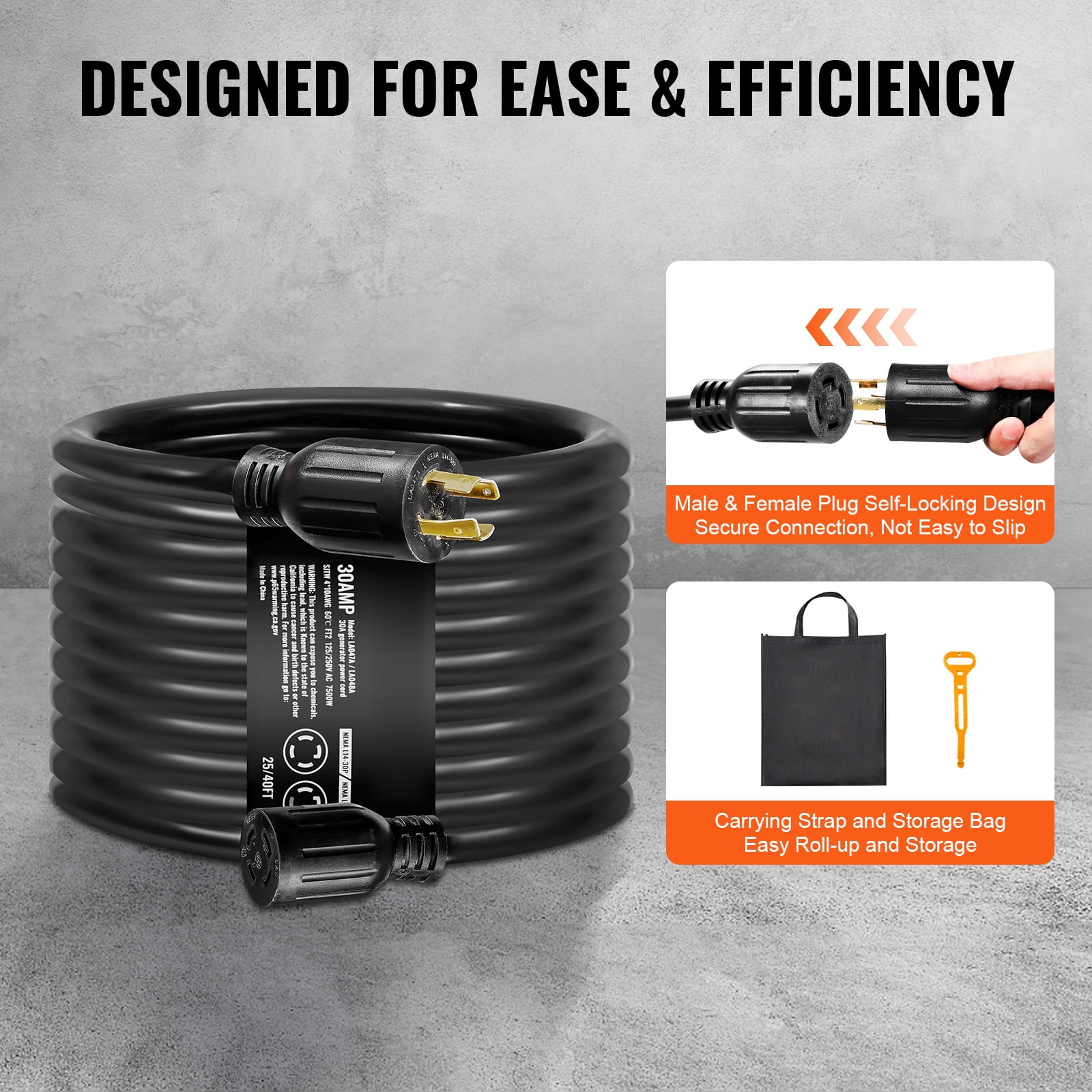SKYSHALO Generator Cord with Inlet Box, 30 Amp 25 FT, RV Extension Cord NEMA L14-30P/L14-30R STW 10 AWG, Twist Lock Connector, Pre-Drilled Box for RV Use, ETL Certified