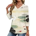 thumbnail image 5 of AGWOLF Women's 3/4 Length Sleeve Tops Business Casual Print Shirts Loose Fit V Neck Tunic Tops Fashion Travel Summer Tops Multicolor S, 5 of 8