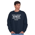 thumbnail image 3 of With A Body Like This Who Needs Hair Men's Big & Tall Crewneck Sweatshirt Brisco Brands 3X, 3 of 5