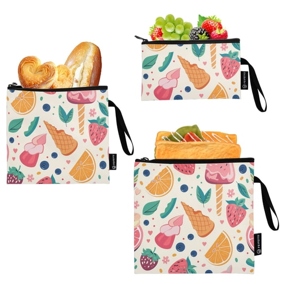 Dailycode Reusable Ziploc Bags Leakproof Sandwich Snack Freezer Bags Strawberry Orange Blueberry Leaf 3 pack