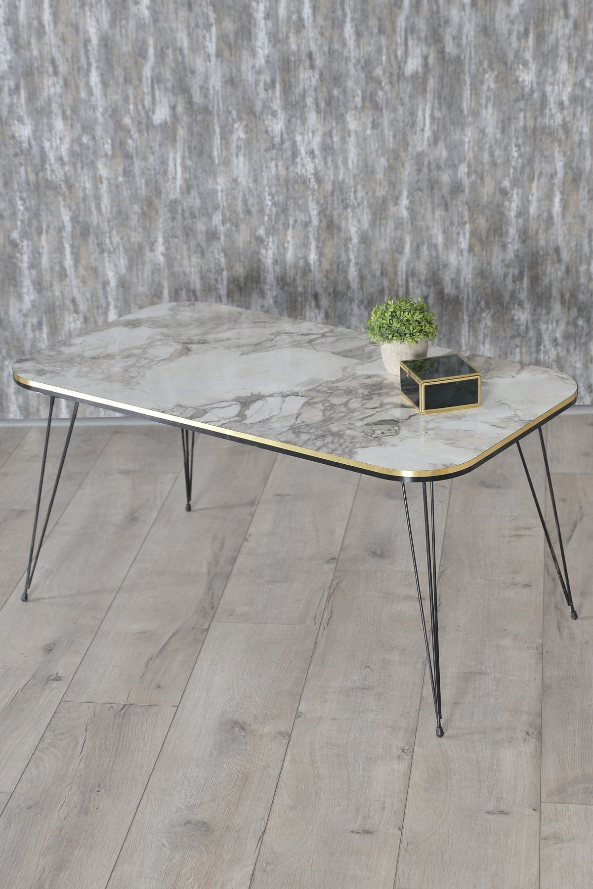White Marble Coffee Table with Black 3-Rod Metal Legs,Modern Style Faux ...