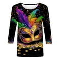 thumbnail image 2 of RKSTN Mardi Gras 3/4 Length Sleeve Womens Tops Oversized Crewneck Carnival Graphic Printed Three Quarter Sleeve T Shirt Women Casual Round Neck Funny Tuesday Carnival Party Loose Short Sleeve Shirt, 2 of 5