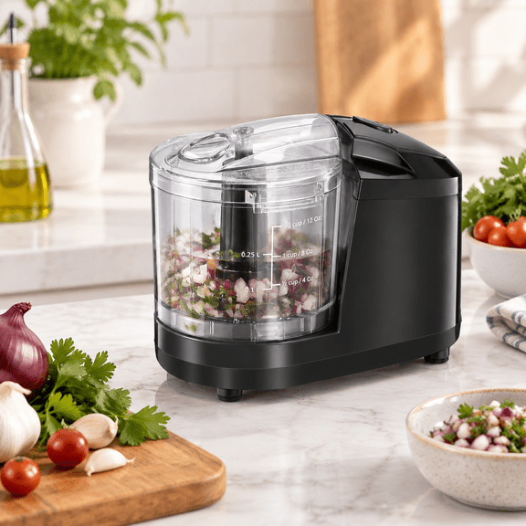 1.5-Cup Black Electric Mini Food Processor, 100W Stainless Steel