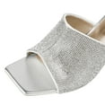 thumbnail image 3 of FSJ Women Open Square Toe Glitter Mule Heels Slip on High Chunky Heeled Sandals Shiny Summer Dressy Beach Slides Size 13 Silver, 3 of 4