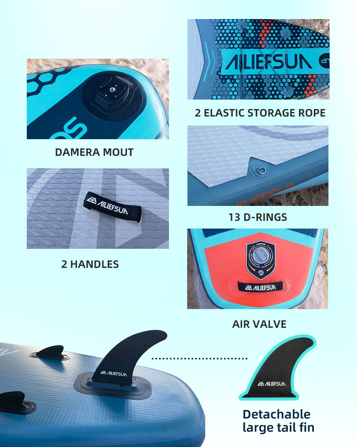 Azure Mist 11'6"*35"*6" Ailiefsun Stand Up Paddle Board Inflatable Stable Sup Board with Fishing Paddleboards Accessories for Adults Youth Wide Non-Slip Deck Surfboard