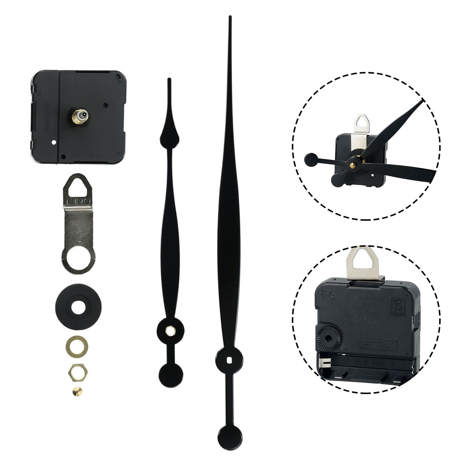 High Torque Long Shaft Clock Movement Mechanism with 8 Inch Long Spade Hands,Quartz Clock Movement Replacement, Long and Short Shaft Wall Clock Mechanism Parts Motor Replacement DIY Repair Parts Black