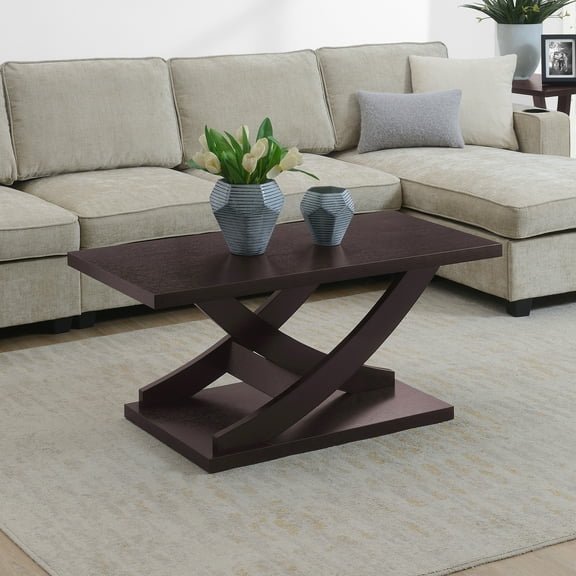 Convenience Concepts Newport Criss-Cross Coffee Table in Espresso Wood Finish