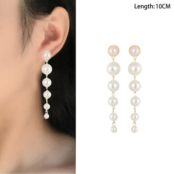 Pendientes para mujer, regalos para mujer, 1 par de pendientes largos de perla con borlas de moda, joyas para regalo de boda, pendientes