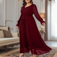 thumbnail image 4 of Chiffon Evening Gowns for Women Formal Plus Size Long Sleeve Ruffle Dresses Elegant Wedding Guest Prom Maxi Dress Wine, 3XL, 4 of 6