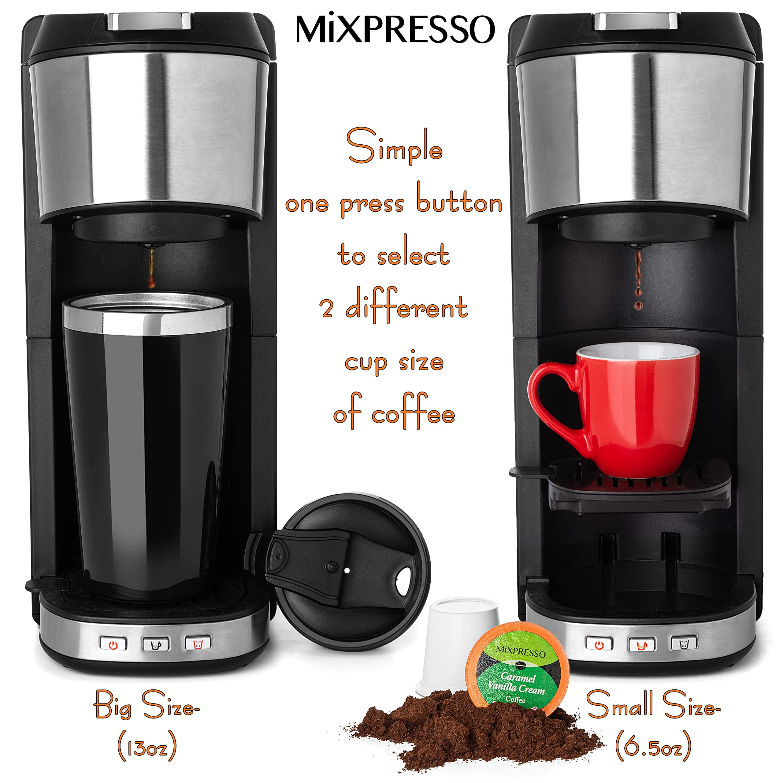 Mixpresso Single Cup Coffee Maker, Personal Single Serve Coffee Brewer  Machine, Compatible with Single-Cups, Quick Brew Technology Programmable