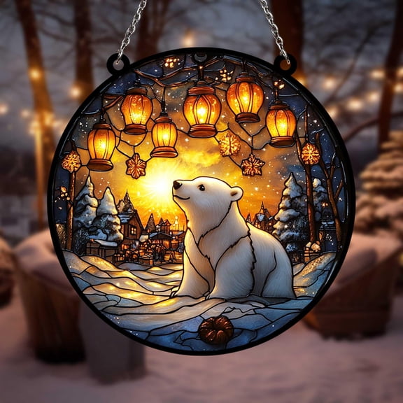 Winter Polar Bear acrylic suncatcher fullxfull Cozy Christmas Window Decor with Lanterns and Snowy Village Scene for Holiday Home Charm