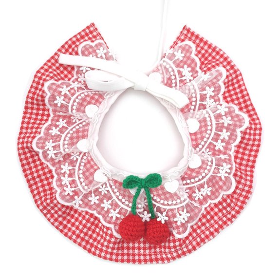 Dogs Cats Bandana, Fashionable Cute Cherry Flower Plaid Pattern Lace Design Scarf Collar Bibs Costume Accessary for Puppy Kitten