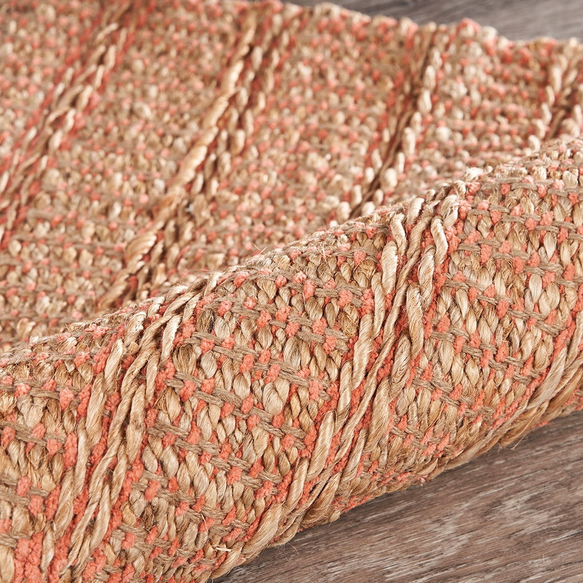 LR Home Ollie 9' x 12' Brown/Coral Striped Braided Jute Indoor Area Rug