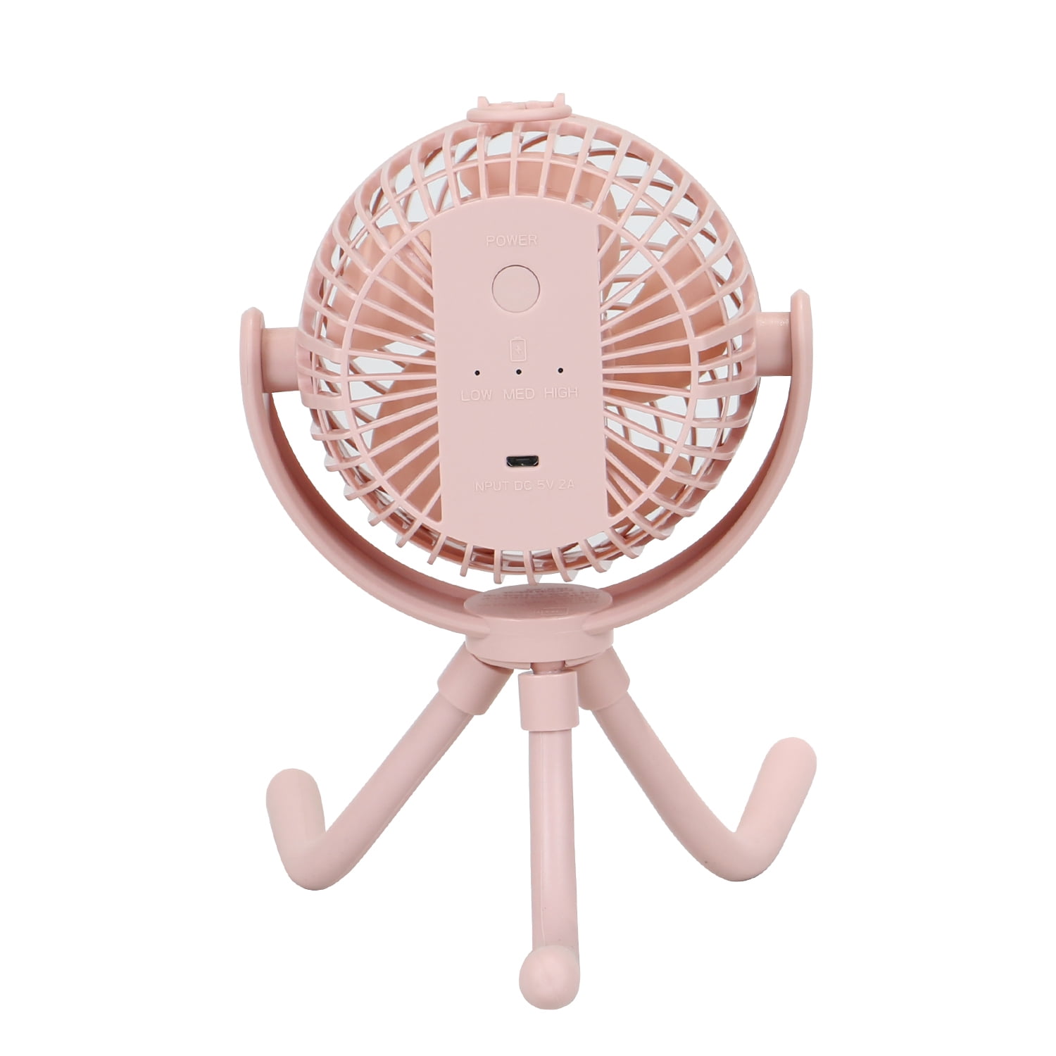Mainstays 4-Inch New USB Rechargeable Fan with Flexible Tripod for Strollers with 3 Speeds, Pink
