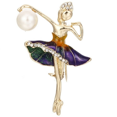KABOER New Mode Style Ballerina Brooches For Women Gold Color Metal Rhinestone Elegant Costume Ballet Dancer Large Enamel Pin