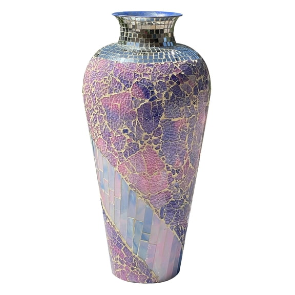 DecorShore 22" Iron Base Vase with Glass Mosaic Tiles Overlay- Multi Purple Pink