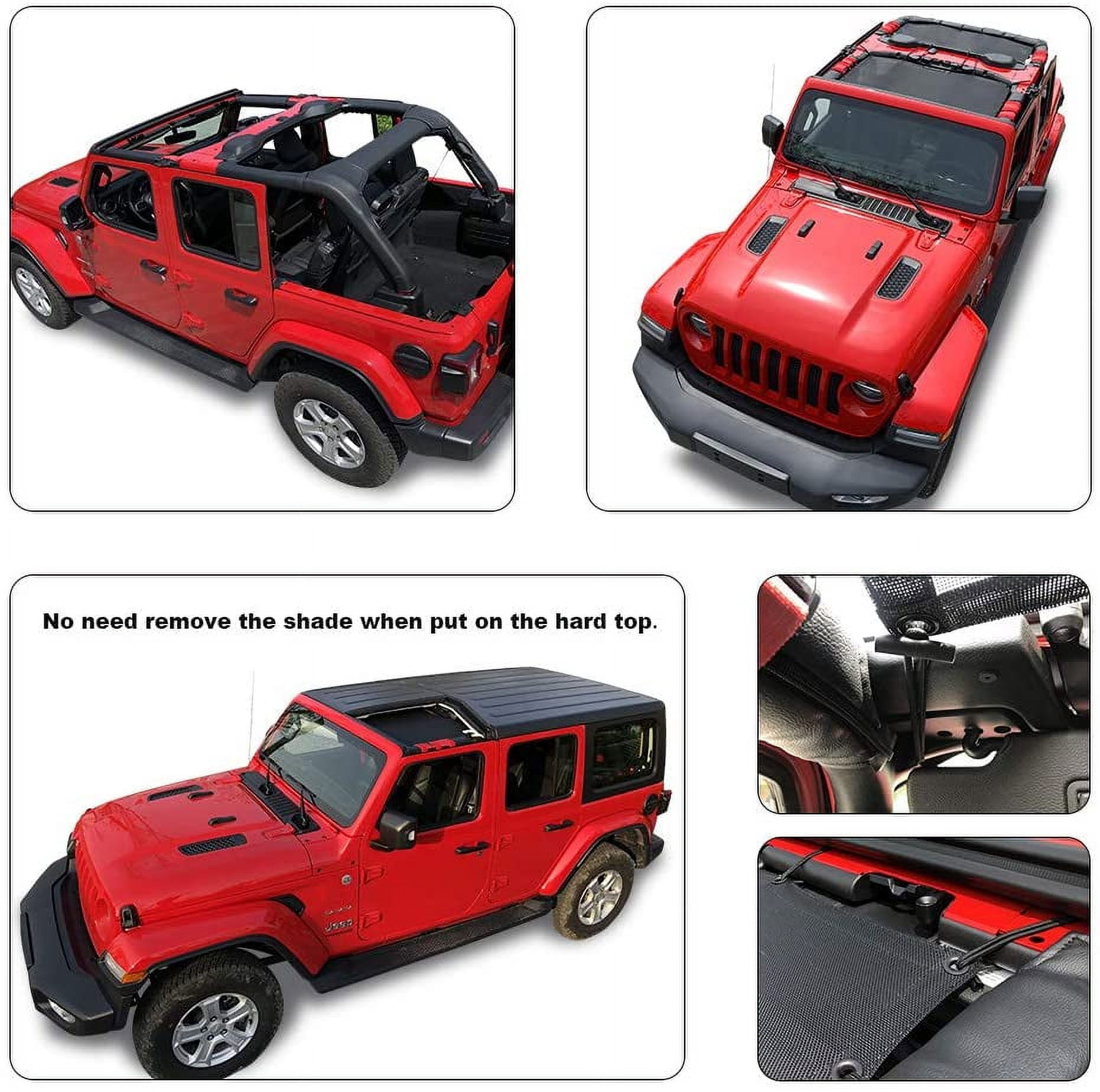Shadeidea Jeep Wrangler Sun Shade JL Top Sunshade Front and Rear 2 piece-Black Mesh Screen Sunshade JLU Unlimited 4 Door 2018-Current New Model Cover UV Blocker with Grab Bag-10 Years Warranty