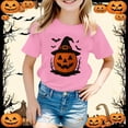 thumbnail image 2 of Tisuna Boys And Girls Halloween T Shirts Pumpkin Print Short Sleeve Casual Top Base Layer Fashionable Kids Theme Party Shirt Pink Size 12-13 Years, 2 of 4