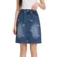 thumbnail image 2 of ITSAME Denim Skirt for Girls, Bow Embroidery High Waist Stretchy Fit Summer Fashion Casual Skirt Blue Size 14-15, 2 of 9