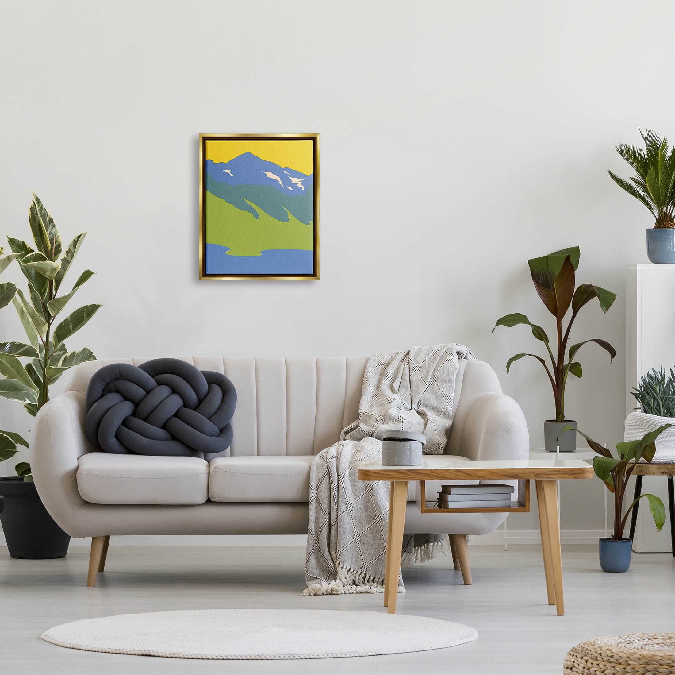 Stupell Industries Modern Mountain Sea Landscape Graphic Art Metallic Gold Floating Framed Canvas Print Wall Art, Design by Jacob Green
