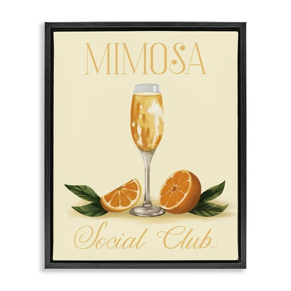 Stupell Industries Mimosa Social Club Food & Beverage Painting Black Floater Framed Canvas Art Print Wall Art, 17 x 21