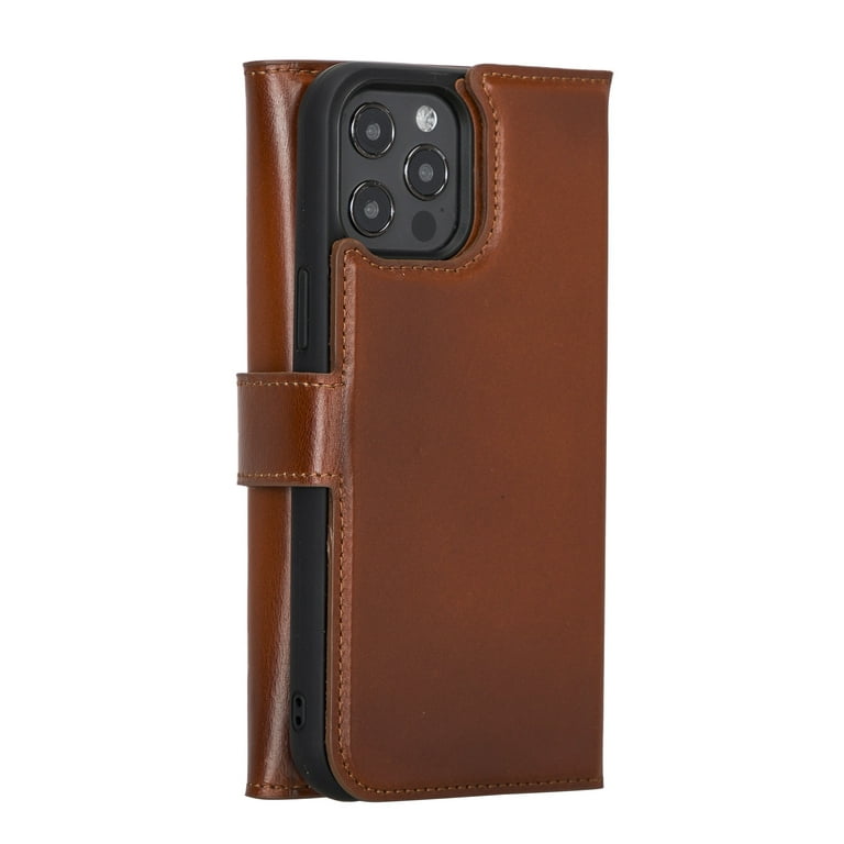 Leather Tri-Fold Wallet Case for iPhone 14 Pro Max - Premium Full Grain Leather
