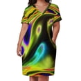 thumbnail image 3 of Abstract psychedelic neon multi coloured swirls. Smoke effects. Loose Pocket Dress summer woman dress 2025 cocktail dresses, 3 of 7