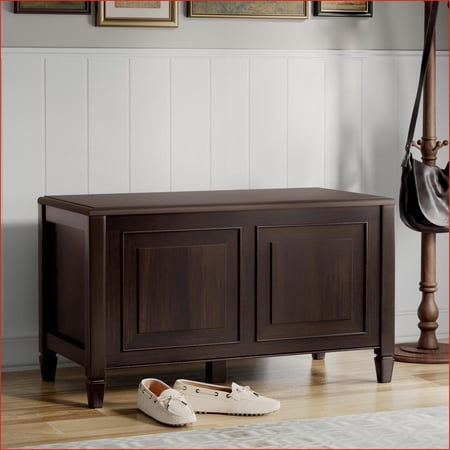 Storage Bench Traditional British Colonial Solid Wood with Lift-Up Lid Storage 36 W for Hallway Bedroom Living Room | Dark Chestnut | Wood