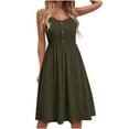 thumbnail image 2 of Staron Robe d'Été pour Femmes, Smockée, Sans Manches, Col en V, Robe Trapèze, Vacances, Fluide, Bohème, à Bretelles Spaghetti, Robes Soleil, Vert, TG, 2 of 7