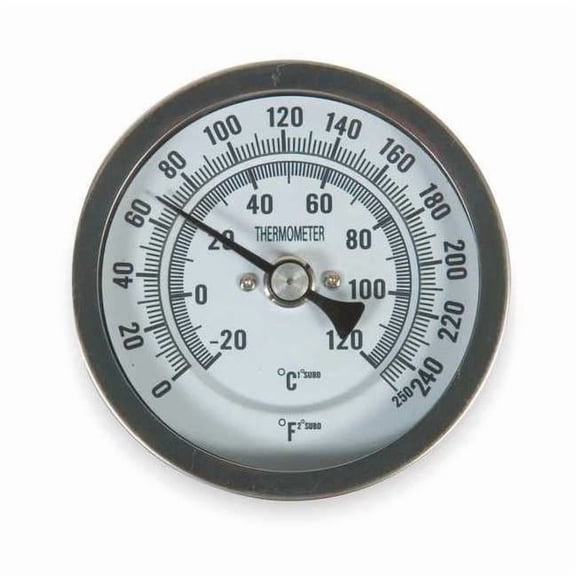 Bimetal Thermom, 3 In Dial, 0 to 250F, Connection Size: 1/2 in NPT