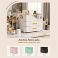 thumbnail image 5 of Countertop Makeup Organizer with Drawers, 3 Tier Cosmetic Storage Box with Beauty Accessories Set, Vanity Bathroom Counter Dresser Skincare Display Case for Lipsticks, Beauty Palettes, White, 5 of 9