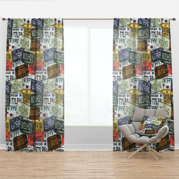 Designart 'California US Licence Plates' Modern & Contemporary Curtain Panel