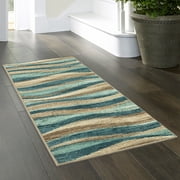 Mainstays Blue Brown Waves Indoor Hallway Runner Rug, 1 ft 10 in x 5 ft