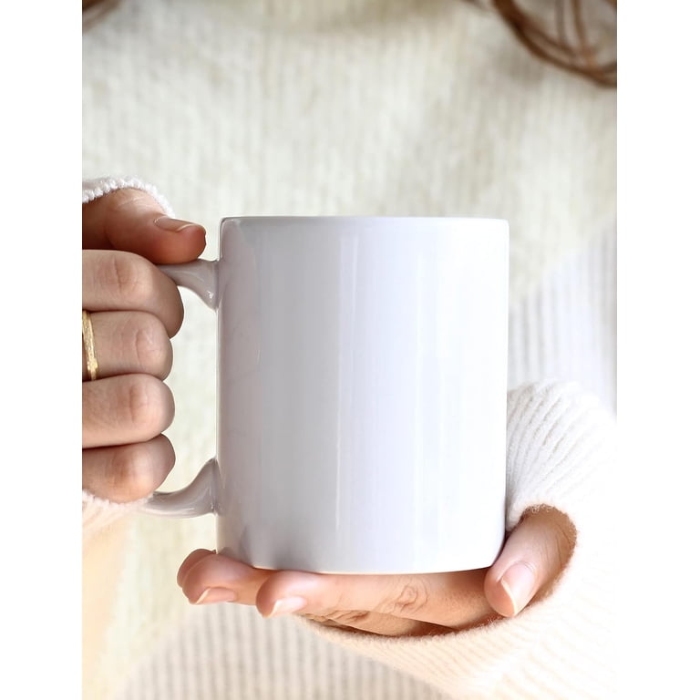Blue Ribbon White Coffee Mugs Pack Of 2, 11 oz Ceramic Plain White Mug Set Dishwasher and Microwave Safe Gift For Friends and Family