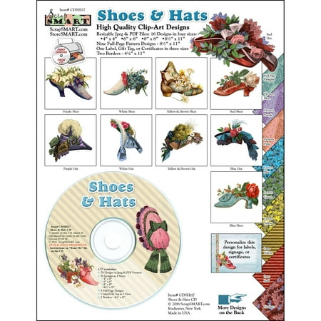 ScrapSMART Shoes and Hats 1860s Collection Clip-Art CD-ROM, Vintage Images for Scrapbook, Craft, Sewing