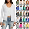 thumbnail image 3 of Gmluru Summer Cardigans For Women Lightweight Long Sleeve V-Neck Short Solid Color Knitted Button Hoodless Casual Outwear White 2XL, 3 of 9
