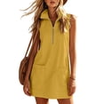 thumbnail image 4 of Women's Sleeveless Stand Collar Mini Dress Zip Up Loose Shift Dress Y2k Casual Street Short Dress Summer Sundress with Pockets Yellow, 4 of 6