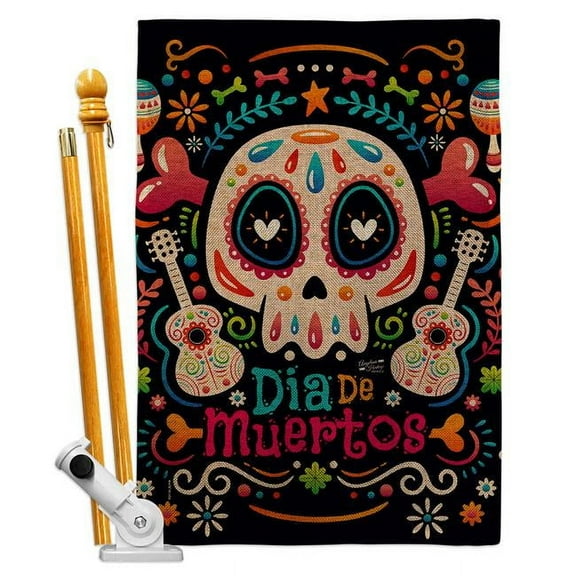 Angeleno Heritage HS130405-DB Fiesta Dia de Muertos Falltime Day of Diad 28 x 40 in. Double-Sided Decorative Vertical House Flag Set for Decoration Banner Garden Yard Gift