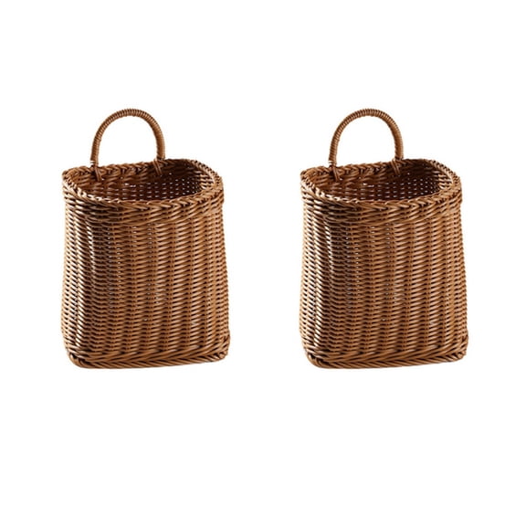 2X Kitchen Storage Basket with Handle Woven Hanging Baskets for Living Room Sundries Organizer Hand-Woven Baskets-L