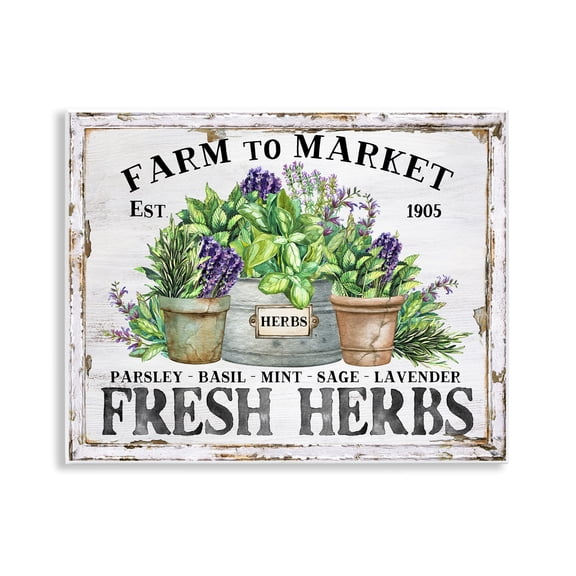 Stupell Industries Farmhouse Fresh Herbs Plants & Flowers Painting Unframed Art Print Wall Art, 14 x 11