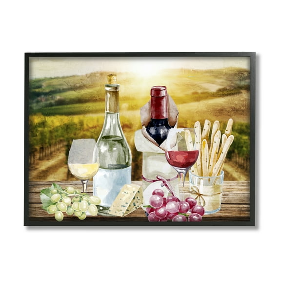 Stupell Industries Wine in Vineyard Landscape Food & Beverage Painting Black Framed Art Print Wall Art, 14 x 11